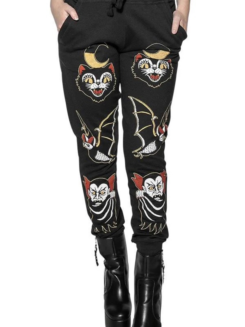BlackCraft Vampire Cat Bat Halloween Sweatpants Women's Size S Black
